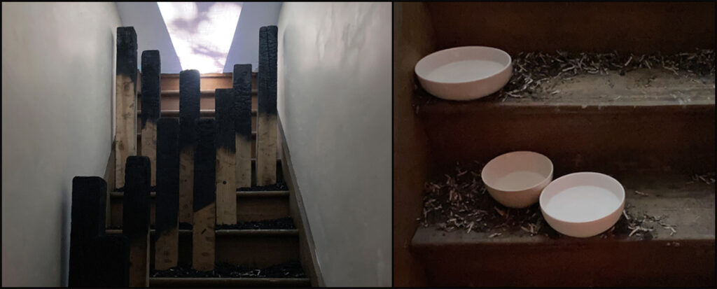 Set of 2 photos, installation in a stairway to an attic