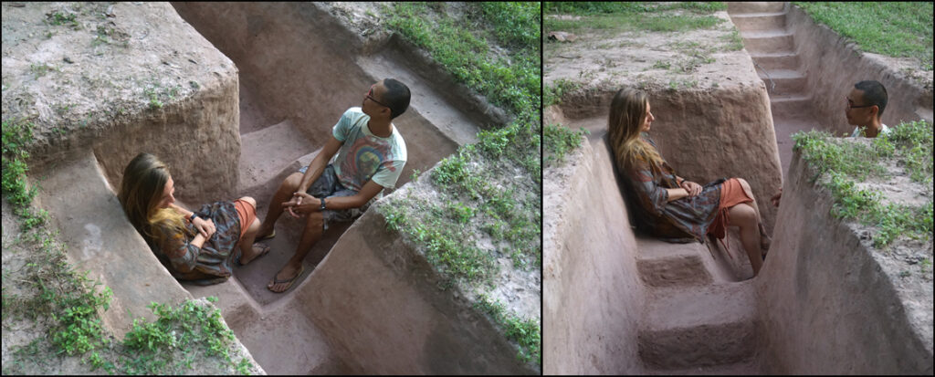 land installation with two people seated inside