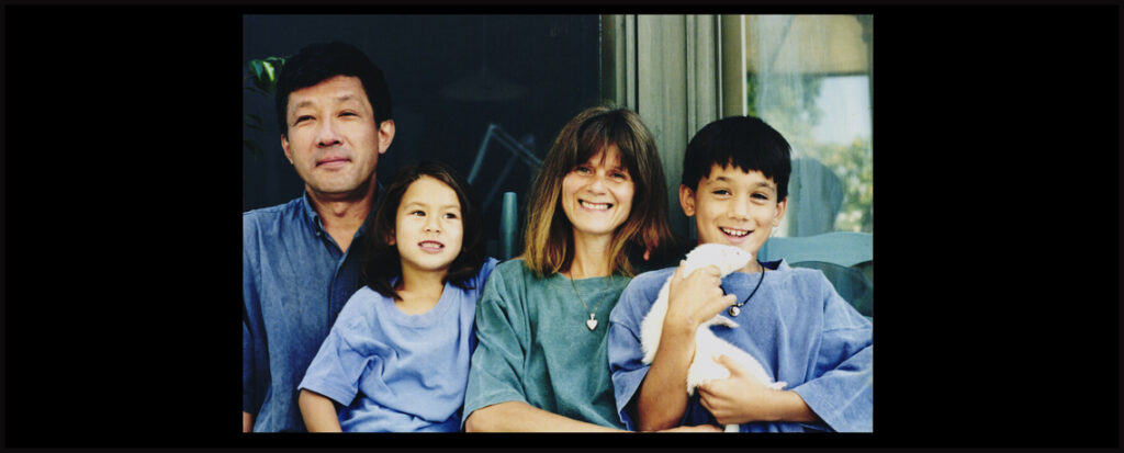A family photo with four people sitting on the chairs that were then used for her sculptures